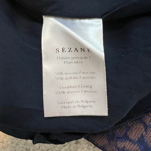 Sezane Auberie Jacquard Leopard Print Ruffle Hem Shift Dress Blue 4 - Picture 6 of 6